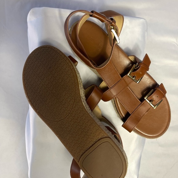 Michael Kors Tan Leather Gladiator Sandals Espadrille Platform - Picture 2 of 3